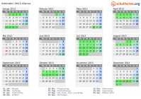 Kalender 2013 mit Ferien und Feiertagen Glarus
