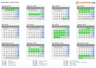 Kalender 2013 mit Ferien und Feiertagen Jura
