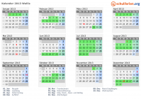 Kalender 2013 mit Ferien und Feiertagen Wallis