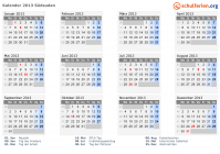 Kalender 2013 mit Ferien und Feiertagen Südsudan