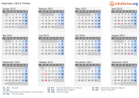 Kalender 2013 mit Ferien und Feiertagen Türkei