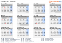 Kalender 2014 mit Ferien und Feiertagen Äthiopien