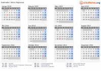 Kalender 2014 mit Ferien und Feiertagen Algerien
