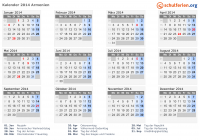 Kalender 2014 mit Ferien und Feiertagen Armenien