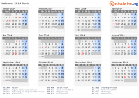 Kalender 2014 mit Ferien und Feiertagen Benin