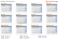 Kalender 2014 mit Ferien und Feiertagen Dänemark