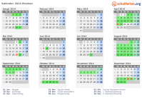 Kalender 2014 mit Ferien und Feiertagen Bremen