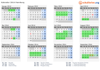 Kalender 2014 mit Ferien und Feiertagen Hamburg