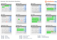Kalender 2014 mit Ferien und Feiertagen Nordrhein-Westfalen