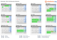 Kalender 2014 mit Ferien und Feiertagen Schleswig-Holstein