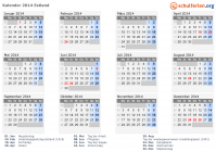 Kalender 2014 mit Ferien und Feiertagen Estland