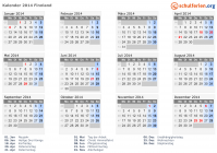 Kalender 2014 mit Ferien und Feiertagen Finnland