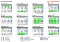 Kalender 2014 mit Ferien und Feiertagen Lille