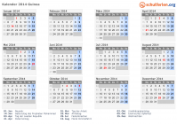 Kalender 2014 mit Ferien und Feiertagen Guinea