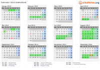 Kalender 2014 mit Ferien und Feiertagen Südholland