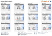 Kalender 2014 mit Ferien und Feiertagen Lettland