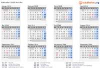 Kalender 2014 mit Ferien und Feiertagen Mexiko
