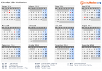 Kalender 2014 mit Ferien und Feiertagen Moldawien