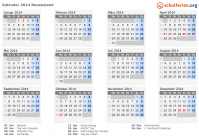 Kalender 2014 mit Ferien und Feiertagen Neuseeland