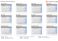 Kalender 2014 mit Ferien und Feiertagen Nordkorea