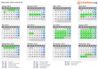 Kalender 2014 mit Ferien und Feiertagen Kärnten