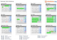 Kalender 2014 mit Ferien und Feiertagen Salzburg