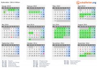 Kalender 2014 mit Ferien und Feiertagen Wien