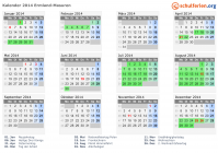 Kalender 2014 mit Ferien und Feiertagen Ermland-Masuren
