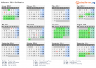 Kalender 2014 mit Ferien und Feiertagen Schlesien