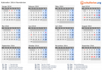 Kalender 2014 mit Ferien und Feiertagen Rumänien