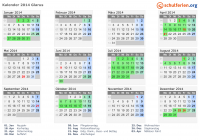 Kalender 2014 mit Ferien und Feiertagen Glarus