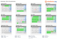 Kalender 2014 mit Ferien und Feiertagen Graubünden