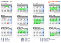 Kalender 2014 mit Ferien und Feiertagen Jura