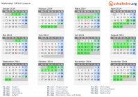Kalender 2014 mit Ferien und Feiertagen Luzern