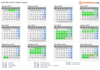 Kalender 2014 mit Ferien und Feiertagen Sankt Gallen