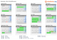 Kalender 2014 mit Ferien und Feiertagen Schaffhausen