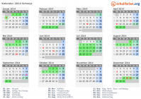 Kalender 2014 mit Ferien und Feiertagen Schwyz