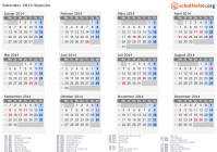 Kalender 2014 mit Ferien und Feiertagen Spanien