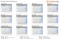 Kalender 2014 mit Ferien und Feiertagen Tadschikistan