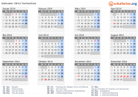 Kalender 2014 mit Ferien und Feiertagen Tschechien