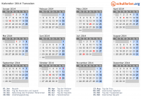 Kalender 2014 mit Ferien und Feiertagen Tunesien