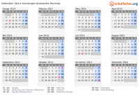 Kalender 2014 mit Ferien und Feiertagen Vereinigte Arabische Emirate