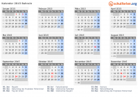 Kalender 2015 mit Ferien und Feiertagen Bahrain