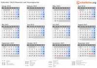 Kalender 2015 mit Ferien und Feiertagen Bosnien und Herzegowina