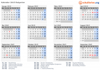 Kalender 2015 mit Ferien und Feiertagen Bulgarien