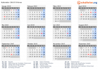 Kalender 2015 mit Ferien und Feiertagen Eritrea