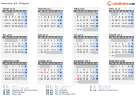 Kalender 2015 mit Ferien und Feiertagen Japan