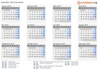 Kalender 2015 mit Ferien und Feiertagen Kroatien