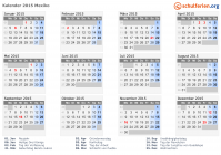 Kalender 2015 mit Ferien und Feiertagen Mexiko