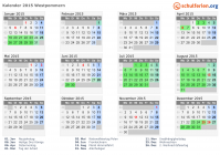 Kalender 2015 mit Ferien und Feiertagen Westpommern